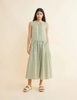 Albaray Dresses Checked Sleeveless Midi Swing Dress