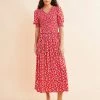 Albaray Dresses Floral V-Neck Midi Swing Dress