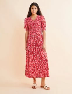 Albaray Dresses Floral V-Neck Midi Swing Dress