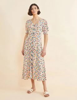 Albaray Dresses Checked V-Neck Midi Waisted Dress