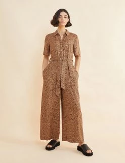 Albaray Dresses Animal Print Short Sleeve Wide Leg Jumpsuit