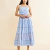 Albaray Dresses Pure Cotton Striped Midi Tiered Dress