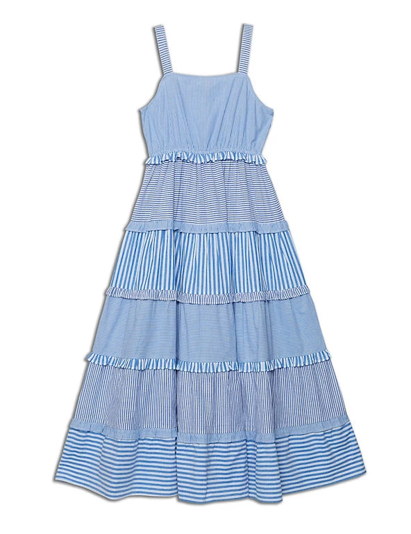 Albaray Dresses Pure Cotton Striped Midi Tiered Dress - Image 2