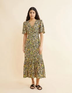 Albaray Dresses Organic Cotton Floral V-Neck Midi Tea Dress