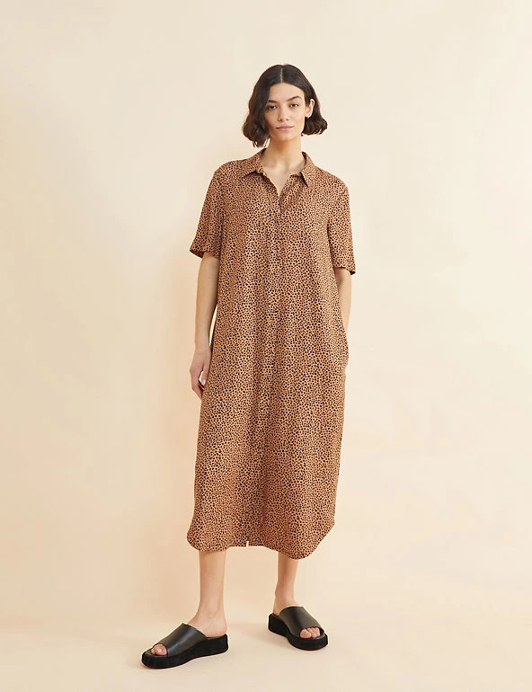 Albaray Dresses Animal Print Midi Shirt Dress