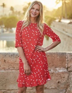 SOSANDAR Dresses Polka Dot Frill Hem Knee Length Shift Dress
