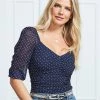 SOSANDAR Tops Polka Dot V-Neck Short Sleeve Top