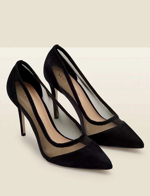 SOSANDAR Suede Mesh Detail Stiletto Heel Court Shoes - Image 2