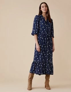 Finery London Dresses Star Print Blouson Sleeve Midi Tiered Dress