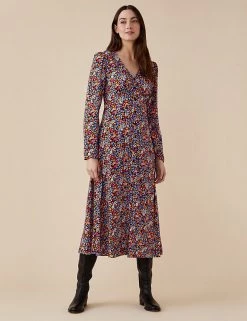 Finery London Dresses Floral V-Neck Midi Tea Dress