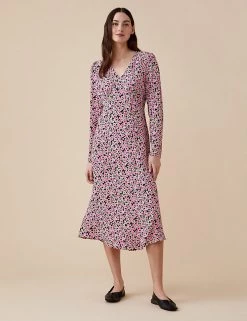 Finery London Dresses Floral V-Neck Midi Skater Dress