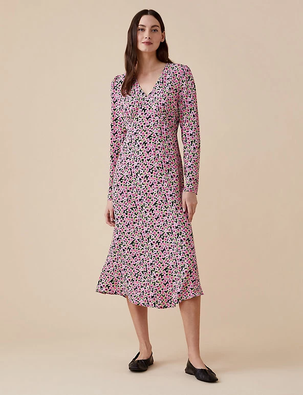 Finery London Dresses Floral V-Neck Midi Skater Dress