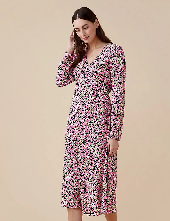 Finery London Dresses Floral V-Neck Midi Skater Dress - Image 3