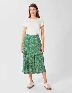 HOBBS Skirts Floral Pleated Midaxi Slip Skirt