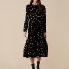 Finery London Dresses Polka Dot Round Neck Midi Tiered Dress