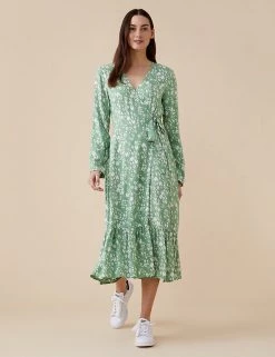 Finery London Dresses Animal Print V-Neck Midi Wrap Dress