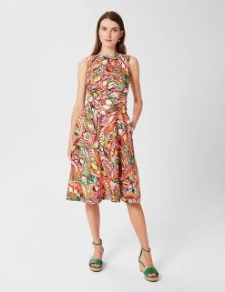 HOBBS Dresses Pure Linen Printed Waisted Dress