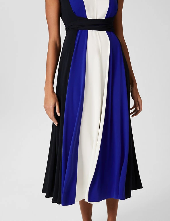 HOBBS Dresses Colour Block Sleeveless Midi Waisted Dress - Image 4