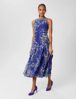 HOBBS Dresses Carly Floral Sleeveless Midi Waisted Dress