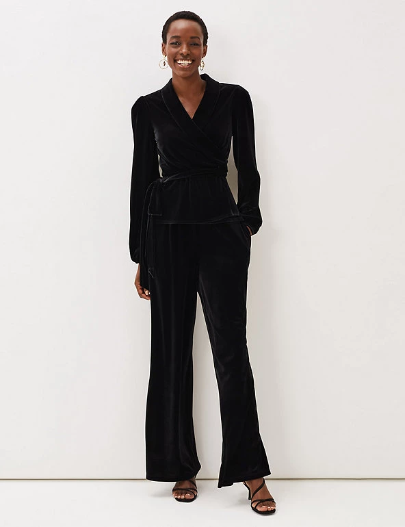 Phase Eight Shirts & Blouses Velvet V-Neck Blouson Sleeve Wrap Top - Image 3
