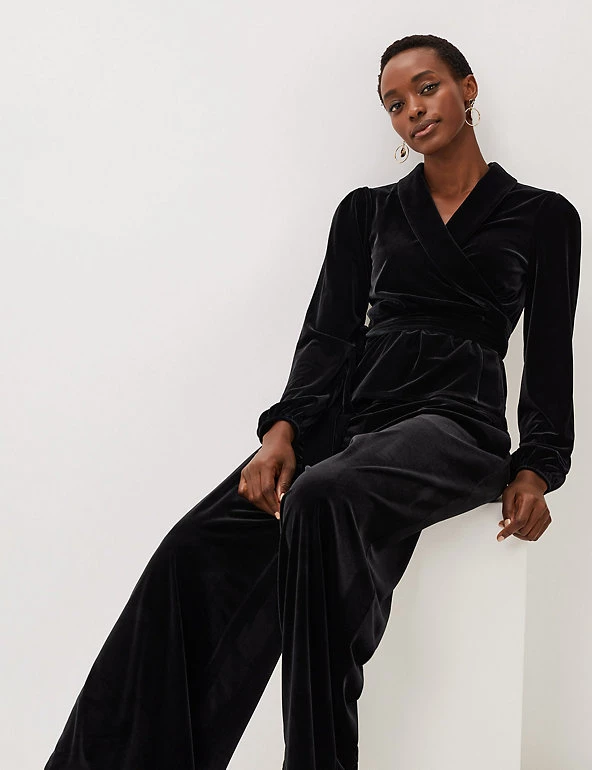 Phase Eight Shirts & Blouses Velvet V-Neck Blouson Sleeve Wrap Top - Image 5