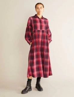 Albaray Dresses Pure Cotton Checked Midi Swing Dress