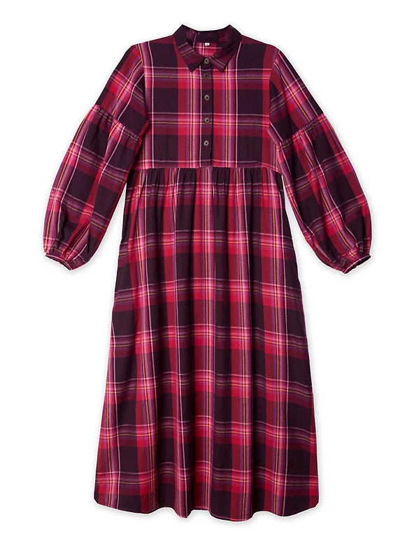 Albaray Dresses Pure Cotton Checked Midi Swing Dress - Image 2