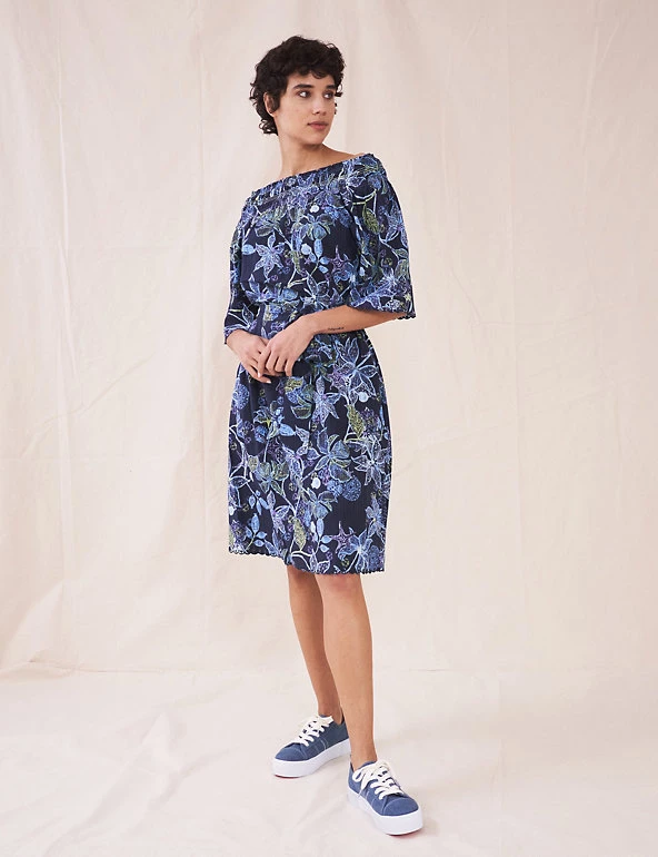 White Stuff Dresses Pure Cotton Floral Knee Length Dress