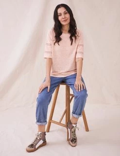 White Stuff Shirts & Blouses Pure Linen Round Neck 3/4 Sleeve Blouse