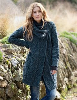 Celtic & Co. Cardigans Pure Wool Funnel Neck Longline Coatigan