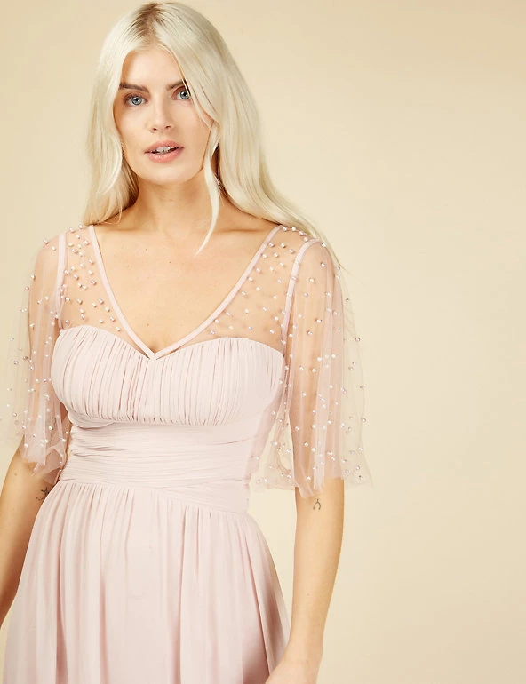 Little Mistress Dresses Embellished Angel Sleeve Maxi Waisted Dress - Image 9