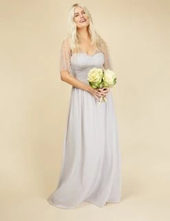 Little Mistress Dresses Embellished Angel Sleeve Maxi Waisted Dress