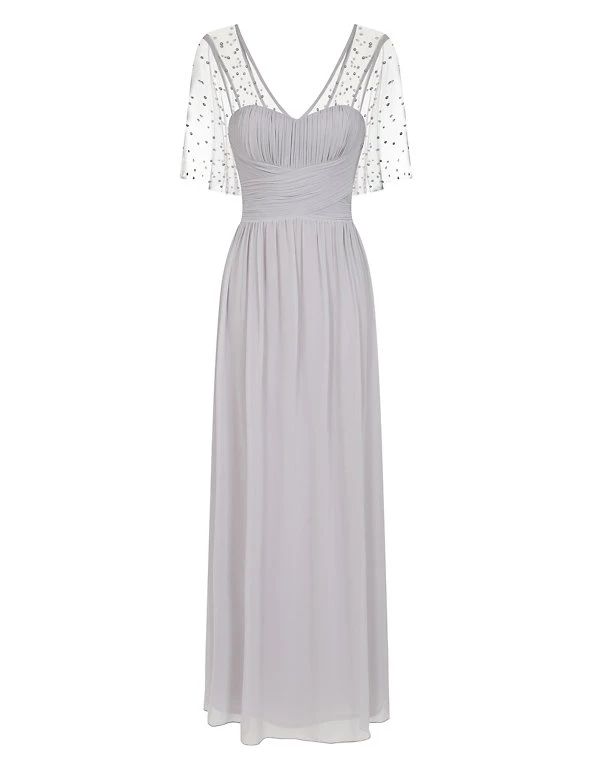 Little Mistress Dresses Embellished Angel Sleeve Maxi Waisted Dress - Image 2