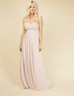 Little Mistress Dresses Embellished One Shoulder Maxi Waisted Dress