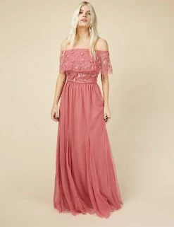 Little Mistress Dresses Embellished Bardot Maxi Dress