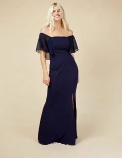 Little Mistress Dresses Bardot Frill Sleeve Maxi Dress