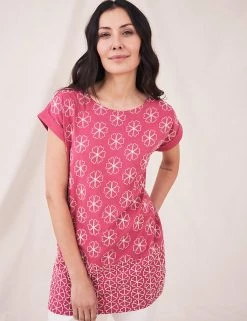 White Stuff Tunics Pure Cotton Floral Slash Neck Tunic