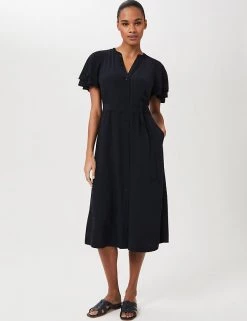 HOBBS Dresses Short Sleeve V-Neck Midi Shirt Dress