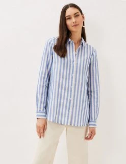 Phase Eight Women Pure Linen Striped Long Sleeve Shirt