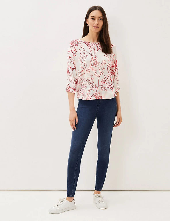 Phase Eight Jumpers Linen Blend Coral Print Slash Neck Jumper - Image 3