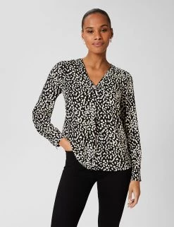 HOBBS Shirts & Blouses Printed V-Neck Long Sleeve Blouse