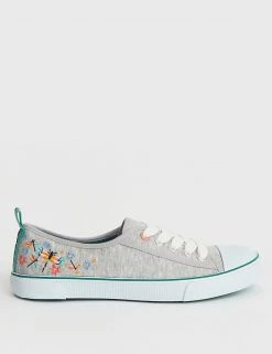 White Stuff Trainers Canvas Embroidered Flat Pumps