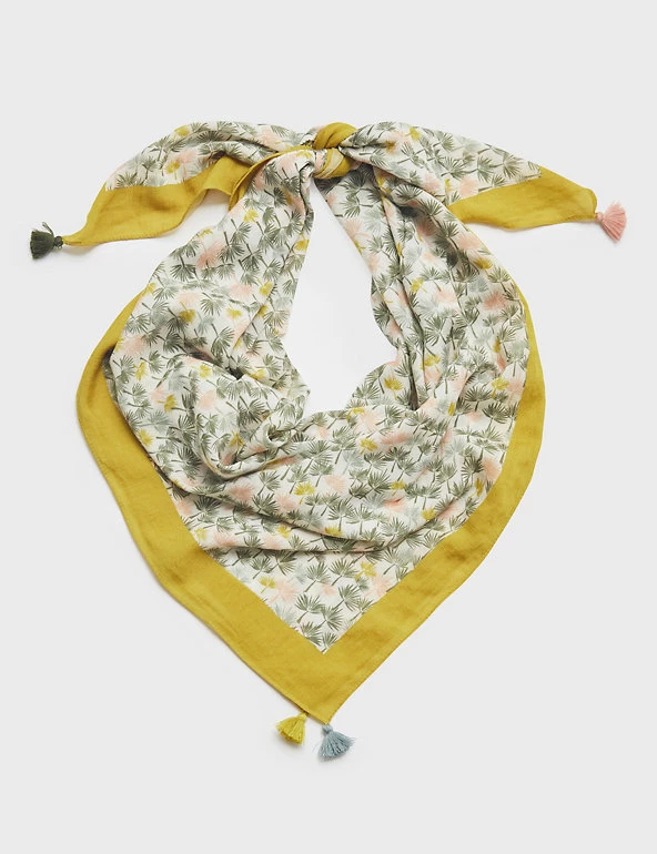 White Stuff Scarves Knitted Leaf Print Square Scarf