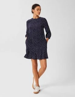 HOBBS Dresses Polka Dot Round Neck Mini Shift Dress