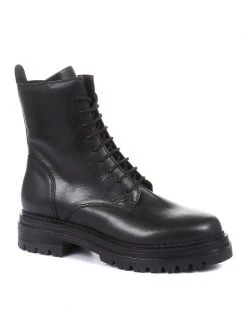 Jones Bootmaker Leather Biker Lace Up Flat Ankle Boots