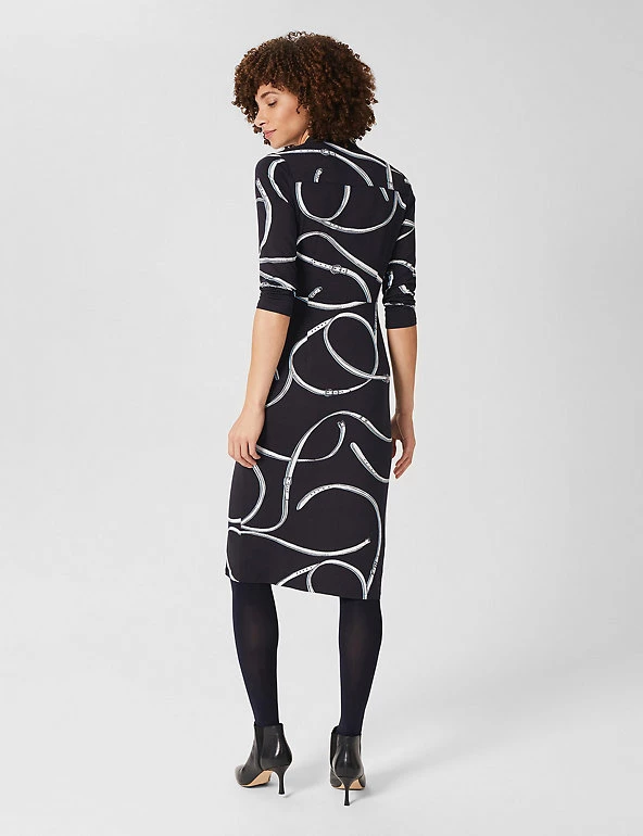 HOBBS Dresses Jersey Printed V-Neck Midi Shirt Dress - Image 5