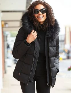 SOSANDAR Coats & Jackets Padded Hooded Faux Fur Trim Puffer Jacket
