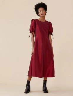 Finery London Dresses Round Neck Tie Sleeve Midaxi Tiered Dress