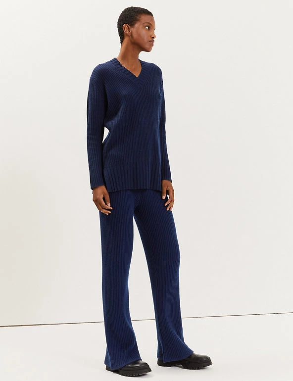 JAEGER Jumpers Wool Ribbed V-Neck Jumper With Cashmere - Image 3