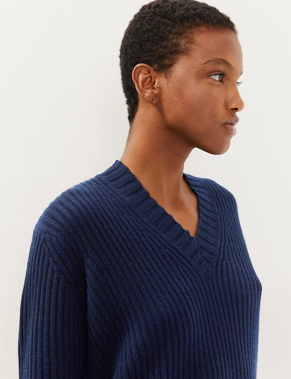 JAEGER Jumpers Wool Ribbed V-Neck Jumper With Cashmere - Image 5